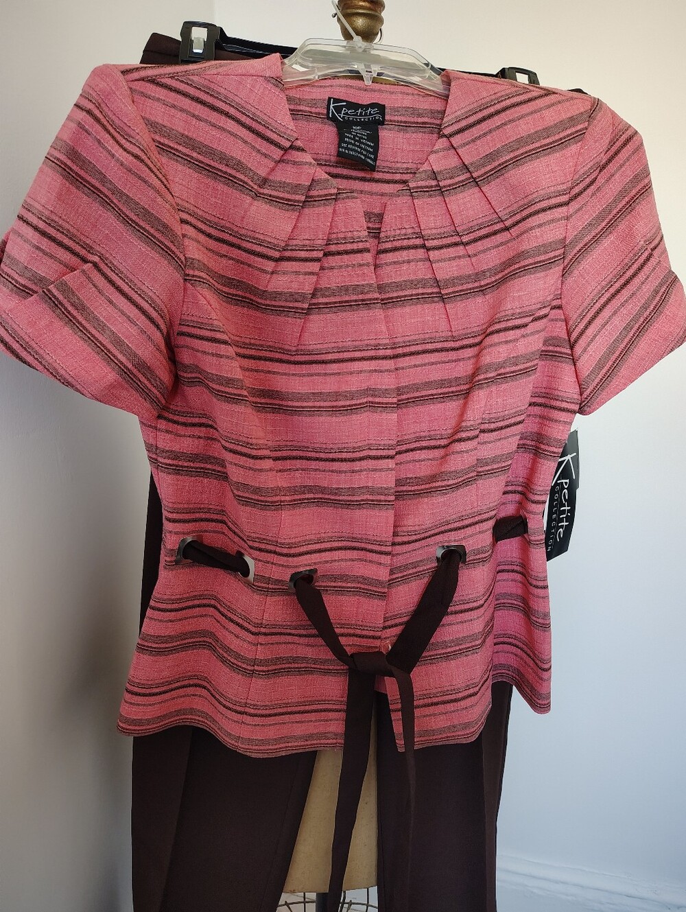 Petite Pink Striped Short-Sleeve Tie-Front Tunic
